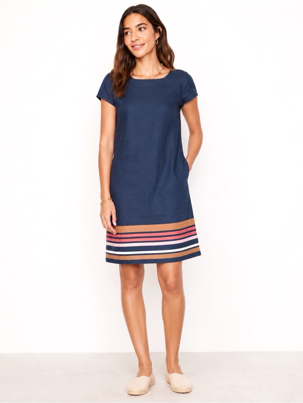 Boden Woman Blue 100% Linen Sheath Dress US2 Classic Preppy Travel Office